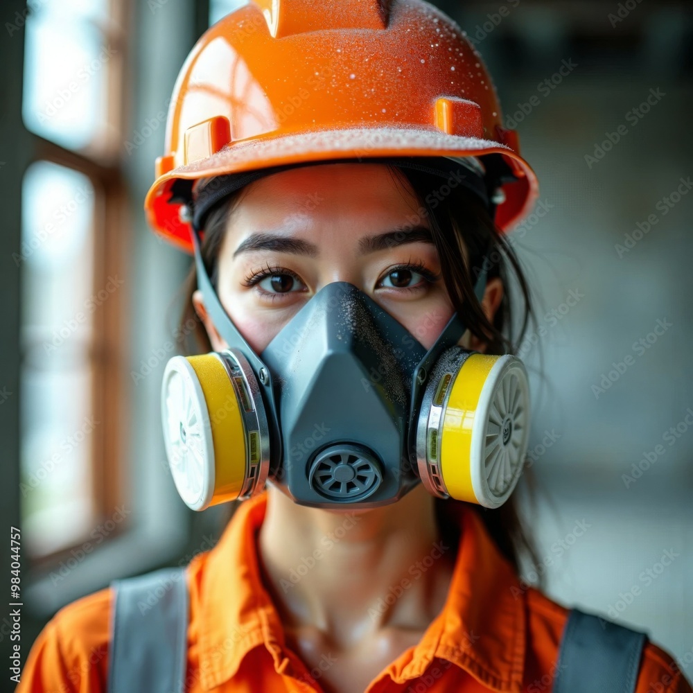 Professional construction worker wearing a high-grade dust mask Professional construction worker wearing a high-grade dust mask