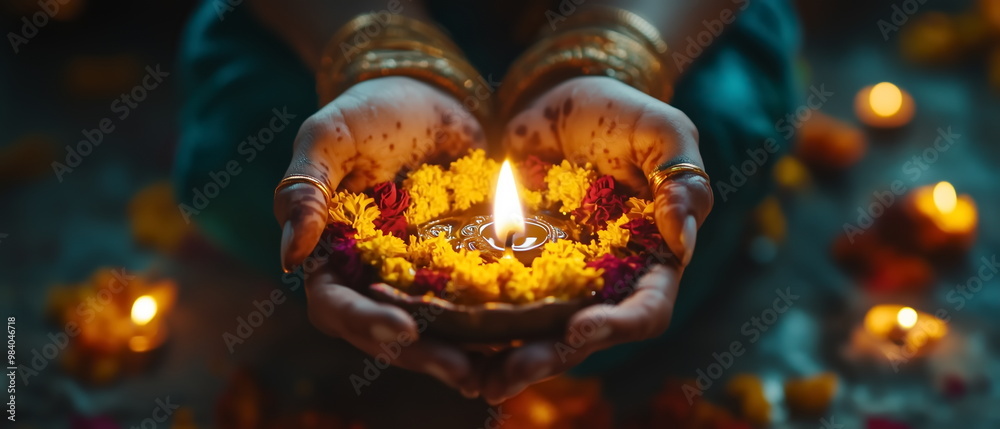 Hands of lady in Diwali Festival celebration of the lights for joy and prosperity Hands of lady in Diwali Festival celebration of the lights for joy and prosperity
