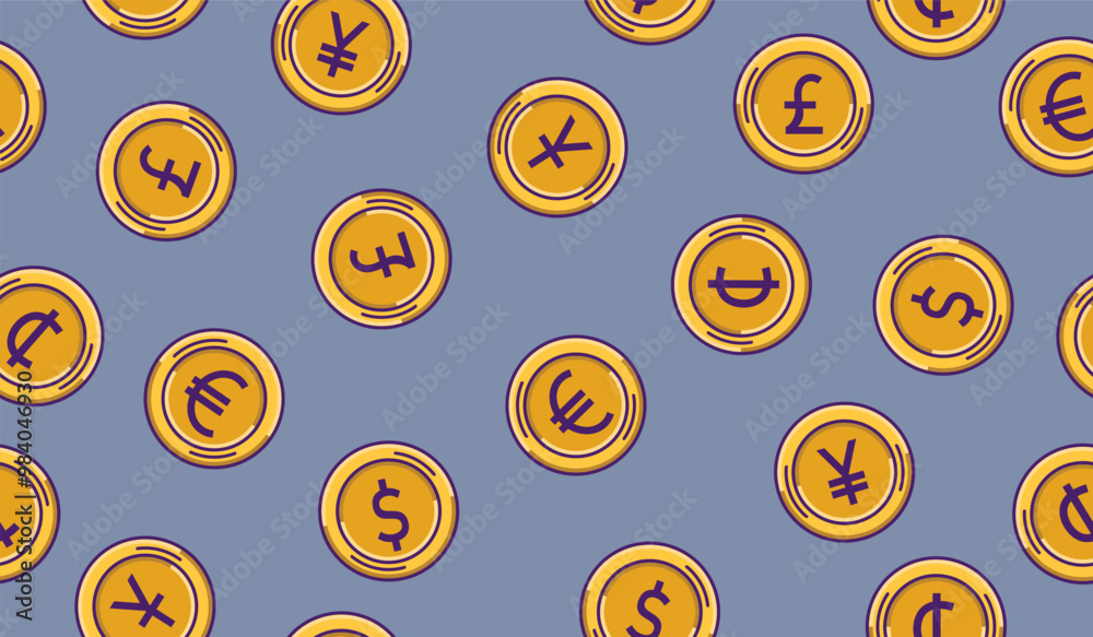 Cute currency coins pattern background vector design Cute currency coins pattern background vector design