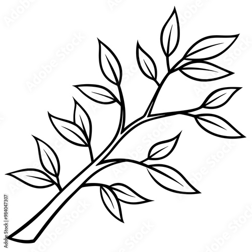 tree branch with leaves outline coloring book page line art drawing