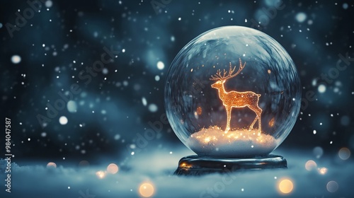 a glowing xmas reindeer in a snowglobe