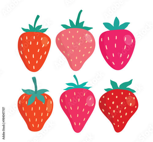 Strawberry fruit vector set cute cartoon style. isolated on white background.