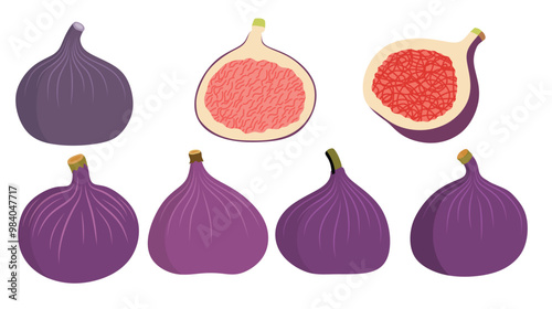 Figs fruit vector set cute cartoon style. isolated on white background.