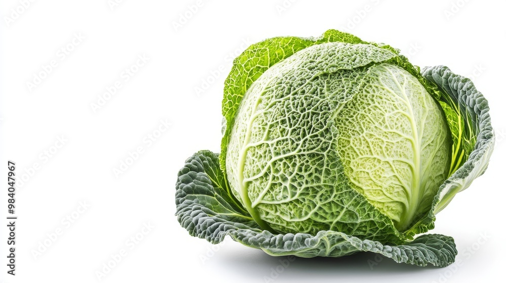 Fototapeta premium A close-up picture of a single, fresh cabbage. It's organic and the background has been removed for easy use.