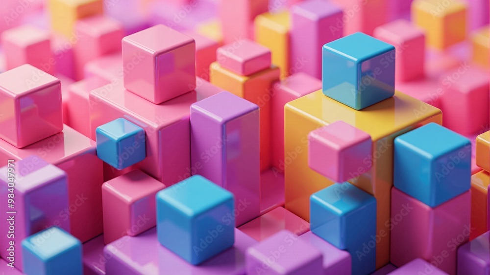 Stylized geometric cubes with a 3D effect and bright colors Stylized geometric cubes with a 3D effect and bright colors