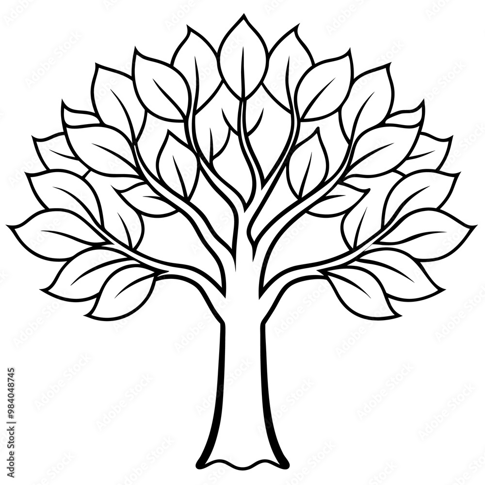 tree with leaves outline coloring book page line art drawing tree with leaves outline coloring book page line art drawing