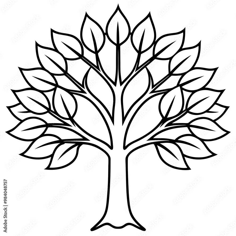 tree with leaves outline coloring book page line art drawing tree with leaves outline coloring book page line art drawing