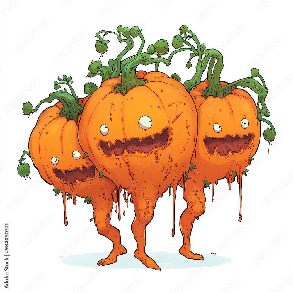 Obraz premium Three Funny Pumpkins With Legs