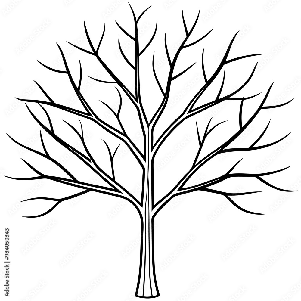 Fototapeta premium tree without leaves outline coloring book page line art drawing