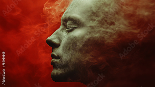 Silhouette of a Man's Profile with Smoke, Mysterious and Intense