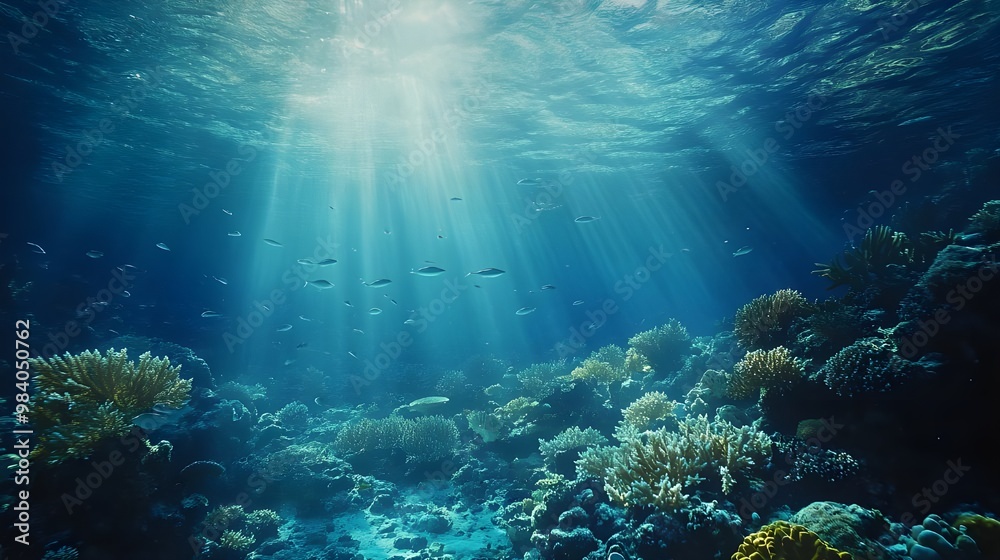 Fototapeta premium Sunlight piercing through trees in a magical enchanted forest