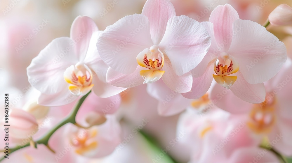 A close-up of delicate pink orchids, showcasing their soft petals and intricate details against a gentle, blurred background. A close-up of delicate pink orchids, showcasing their soft petals and intricate details against a gentle, blurred background.