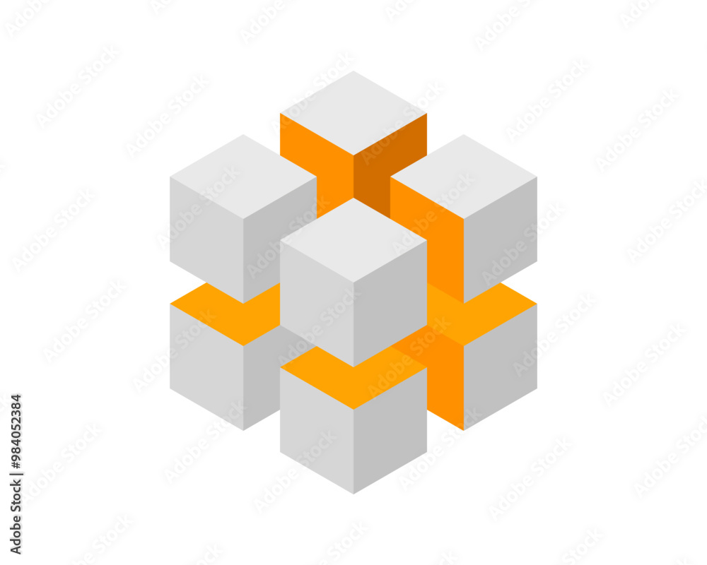 Obraz premium Cube logo, geometric vector design. Box logotype company, trendy tech emblem in pixel style.