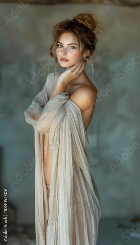 Elegant Portrait of a Young Woman in Sheer Fabric