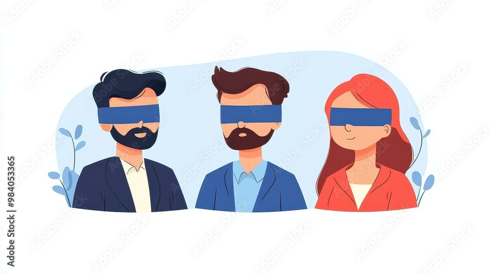 Blindfolded citizens in a political cartoon represent the danger of blind faith in the system. A modern twist on a classic theme. Blindfolded citizens in a political cartoon represent the danger of blind faith in the system. A modern twist on a classic theme.
