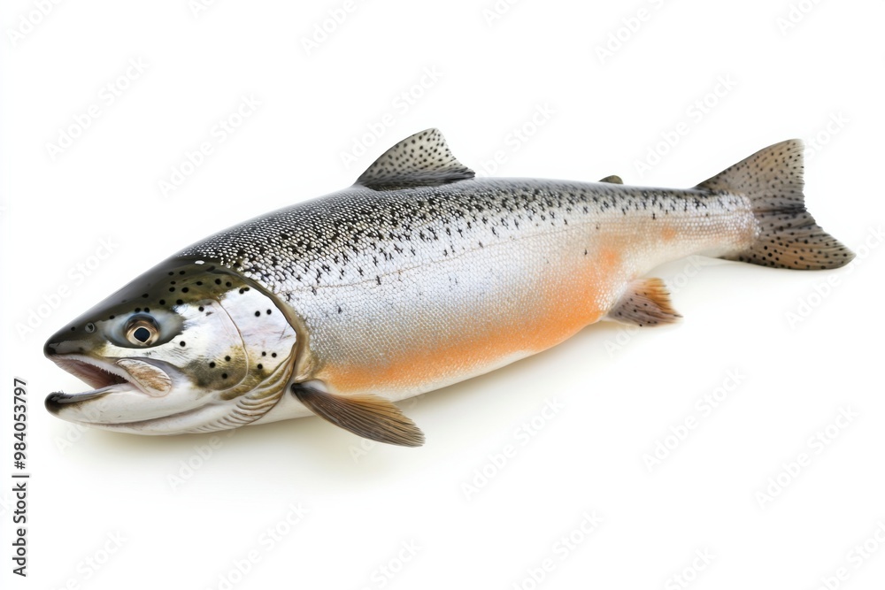 Fresh Atlantic Salmon on Crisp White Backdrop Fresh Atlantic Salmon on Crisp White Backdrop
