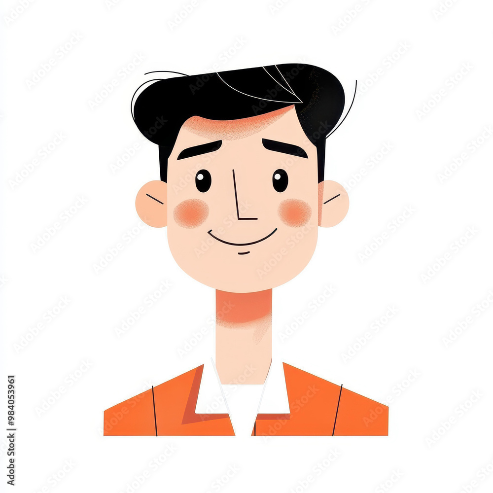 A cheerful man expresses thoughts with a smile in a minimal, flat style illustration against a white background. A cheerful man expresses thoughts with a smile in a minimal, flat style illustration against a white background.