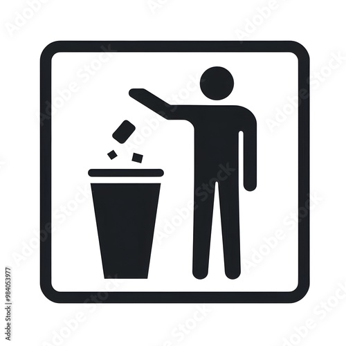 Pictogram of the person who throws the trash in the trash can.Generative ai