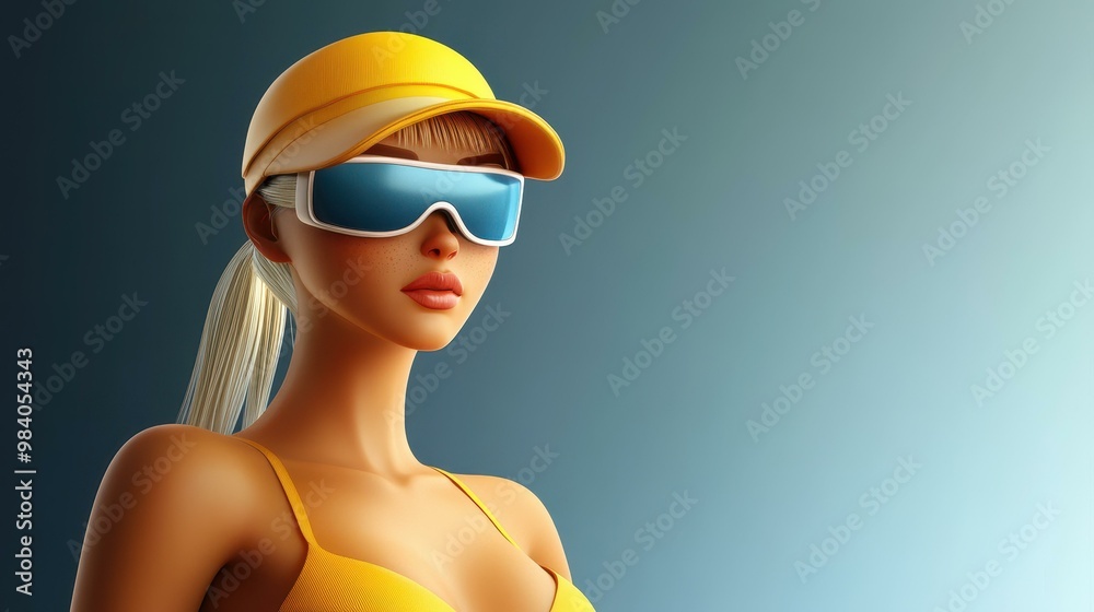 A 3D cartoon character with a grungy face, stylish visor, and a vibrant futuristic outfit in a striking animation style. A 3D cartoon character with a grungy face, stylish visor, and a vibrant futuristic outfit in a striking animation style.