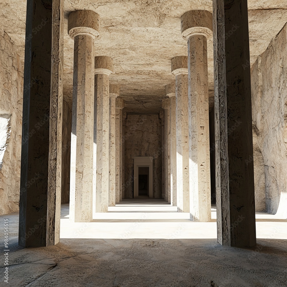 3D Render of a rock temple entrance with intricate carvings and a grand archway, on isolated white background 3D Render of a rock temple entrance with intricate carvings and a grand archway, on isolated white background