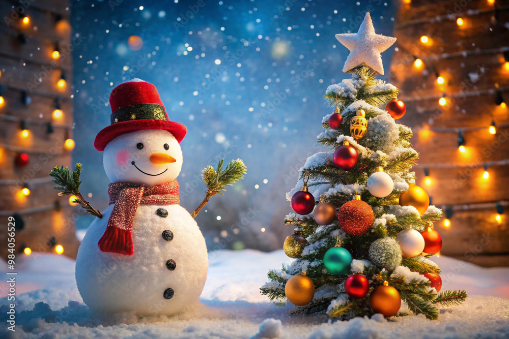 Obraz premium Snowman Christmas tree It's Christmas Day.