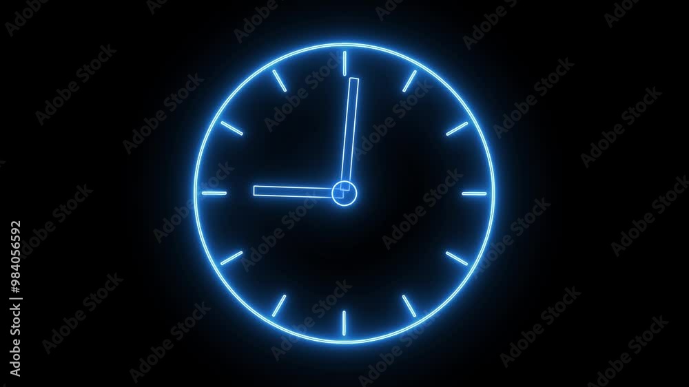 glowing neon blue color clock animation icon watch wall clock hours dial timer circle animated sign symbol on black background glowing neon blue color clock animation icon watch wall clock hours dial timer circle animated sign symbol on black background