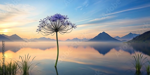 A 3D single line drawing of a lissome African Lily, its curves mirroring the surrounding serenity, dancing on the page with effortless cool.