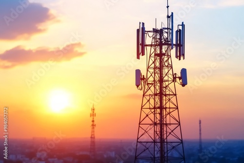 Silhouette of an Indian Mobile Network Tower at Sunset