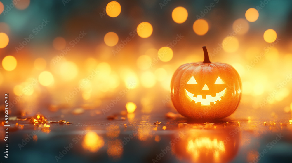 Jack o' lantern pumpkin and ghost with Halloween spooky village background. Jack o' lantern pumpkin and ghost with Halloween spooky village background.