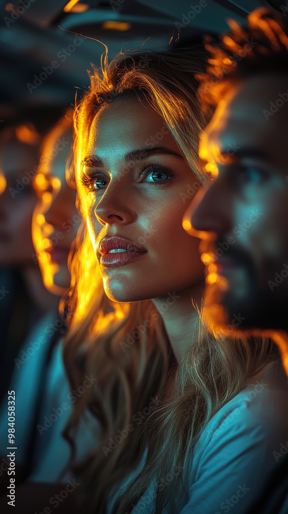 A captivating portrait of a woman illuminated in warm tones, showcasing her expressive features and the intensity of group dynamics. A captivating portrait of a woman illuminated in warm tones, showcasing her expressive features and the intensity of group dynamics.