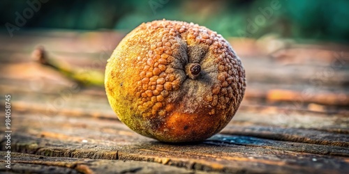 A drone's macro lens captures a weathered Toona fruit, its once-bright colors now muted to whispers of a bygone era in a vintage photograph. photo