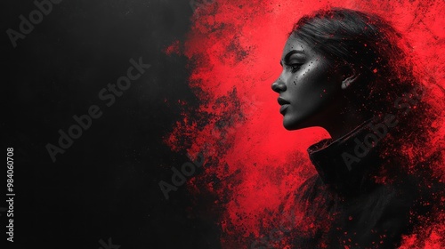 A striking profile of a woman with a dramatic red and black background.