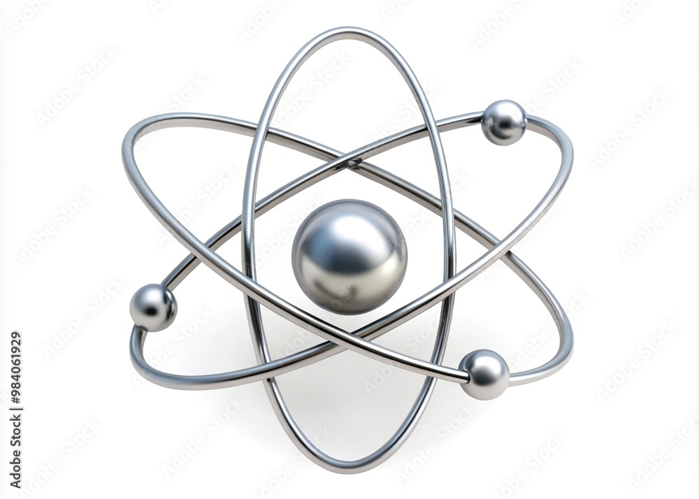 A stylized, modern, silver-gray atomic symbol A stylized, modern, silver-gray atomic symbol