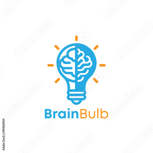 Brain bulb Creative logo vector design template. Creative idea flat line icon. Brain in lightbulb vector illustration. Thin sign of innovation, solution, education logo