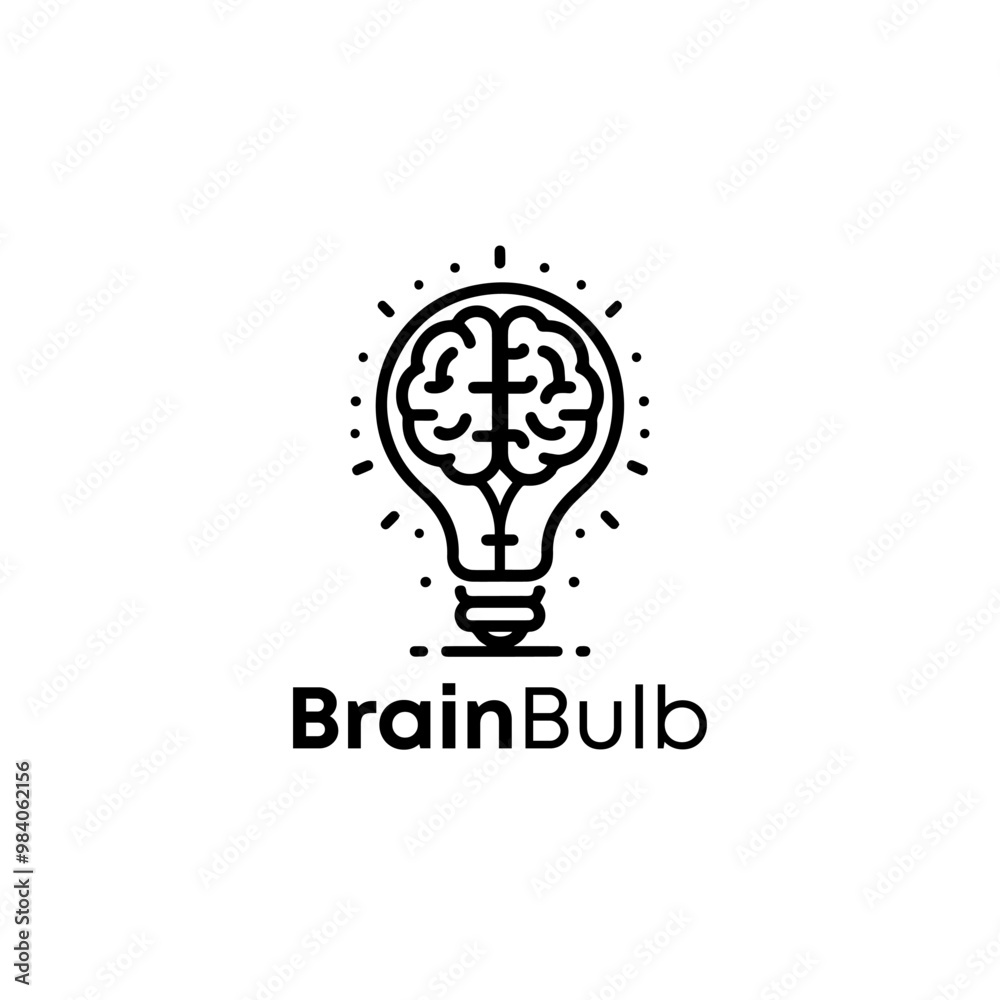 Brain bulb Creative logo vector design template. Creative idea flat line icon. Brain in lightbulb vector illustration. Thin sign of innovation, solution, education logo Brain bulb Creative logo vector design template. Creative idea flat line icon. Brain in lightbulb vector illustration. Thin sign of innovation, solution, education logo