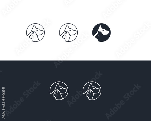 Dog and cat logo design template vector, line of pet logo design suitable for pet shop, store, cafe, business, hotel, veterinary clinic, Domestic animal vector illustration logotype, sign or symbol