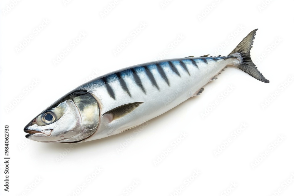 Fresh Mackerel Displayed on Bright White Backdrop Fresh Mackerel Displayed on Bright White Backdrop