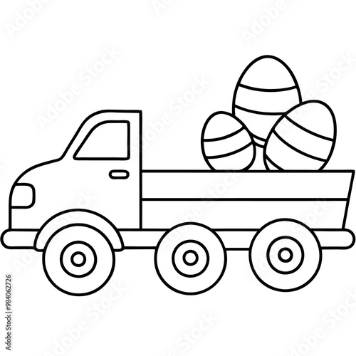 truck with easter eggs outline coloring book page line art drawing