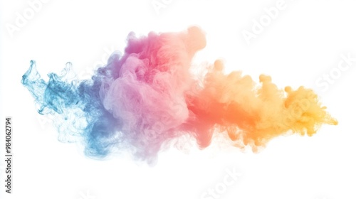 colorful cloud of smoke with a wide range on white background