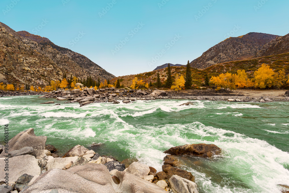 Naklejka premium The Katun river, ilgumensky thresholds. Altai republic. Russia