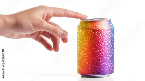 hand reaching for a chilled colorful soda can