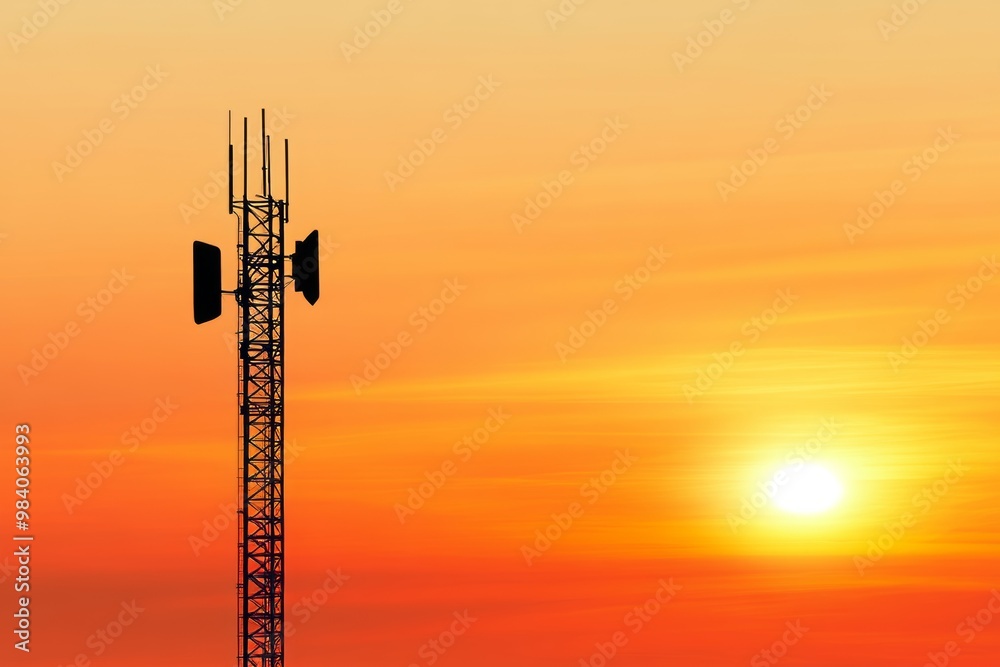 Obraz premium Silhouette of an Indian Mobile Network Tower at Sunset