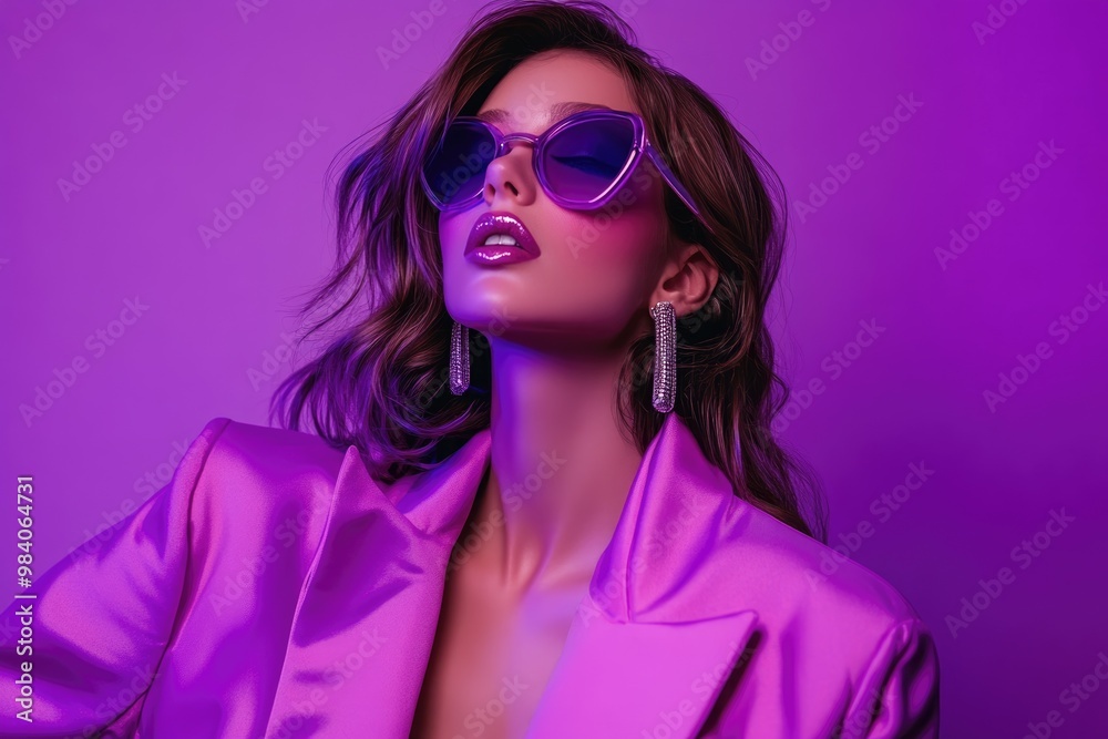 Retro girl in purple outfit dancing at party. Retro girl in purple outfit dancing at party.