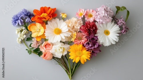 Heart-Shaped Arrangement of Colorful Fresh Flowers