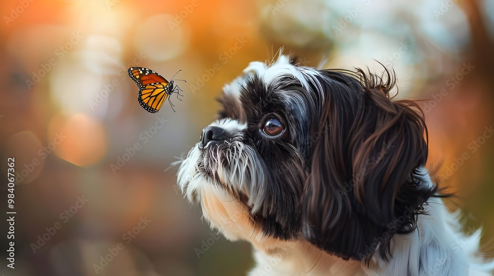 Shitzu breed dog with butterfly Shitzu breed dog with butterfly