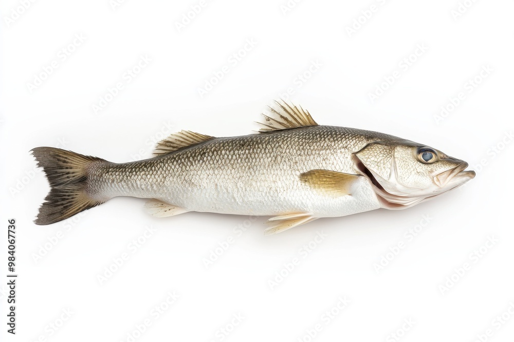 Premium Sea Bass Isolated on Spotless White Surface Premium Sea Bass Isolated on Spotless White Surface
