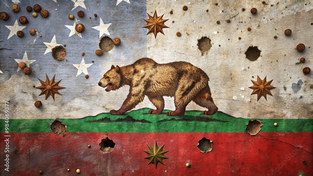 The NCR flag's faded red and blue stripes are riddled with bullet holes ...