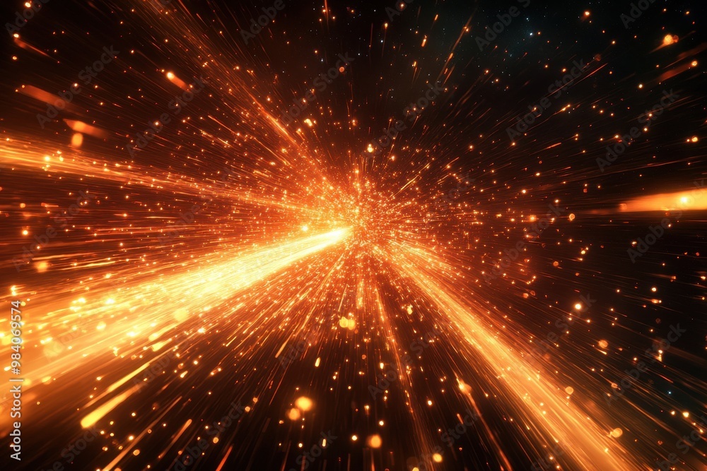 Obraz premium A fiery, glowing trail of light speeding through the vast darkness of space
