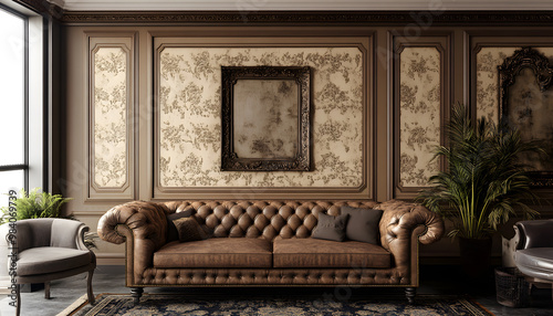 A sepia-toned wallpaper featuring antique floral patterns and ornate frames, offering a nostalgic charm