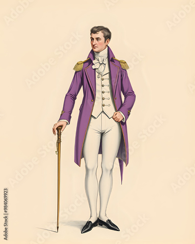 17th-century men’s fashion vintage illustration, isolated on a white background.